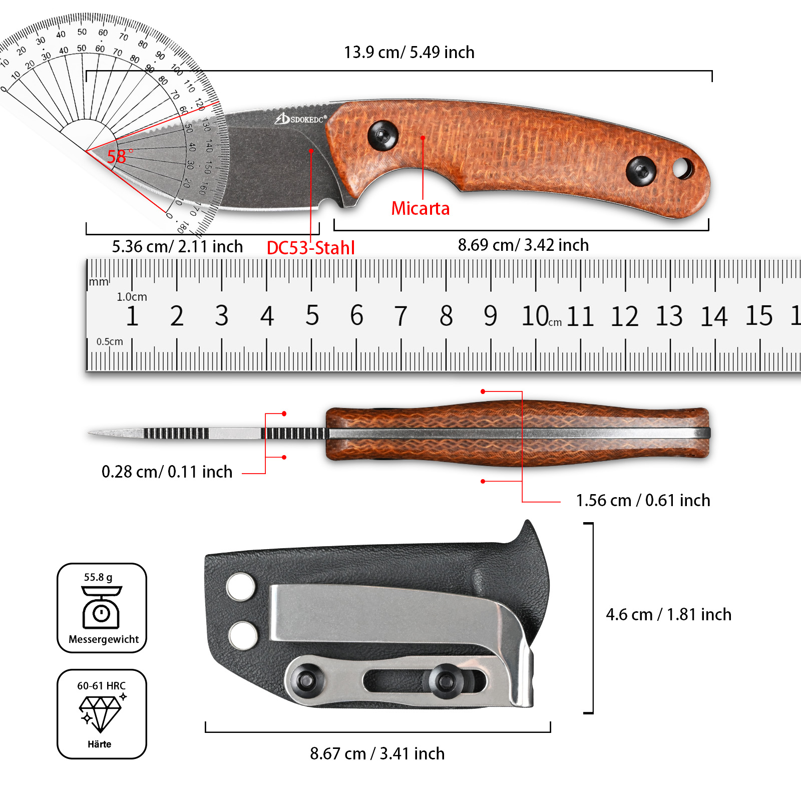 Premium SDOKEDC DC53 Steel EDC - Bushcraft Knife Fixed avis et prix