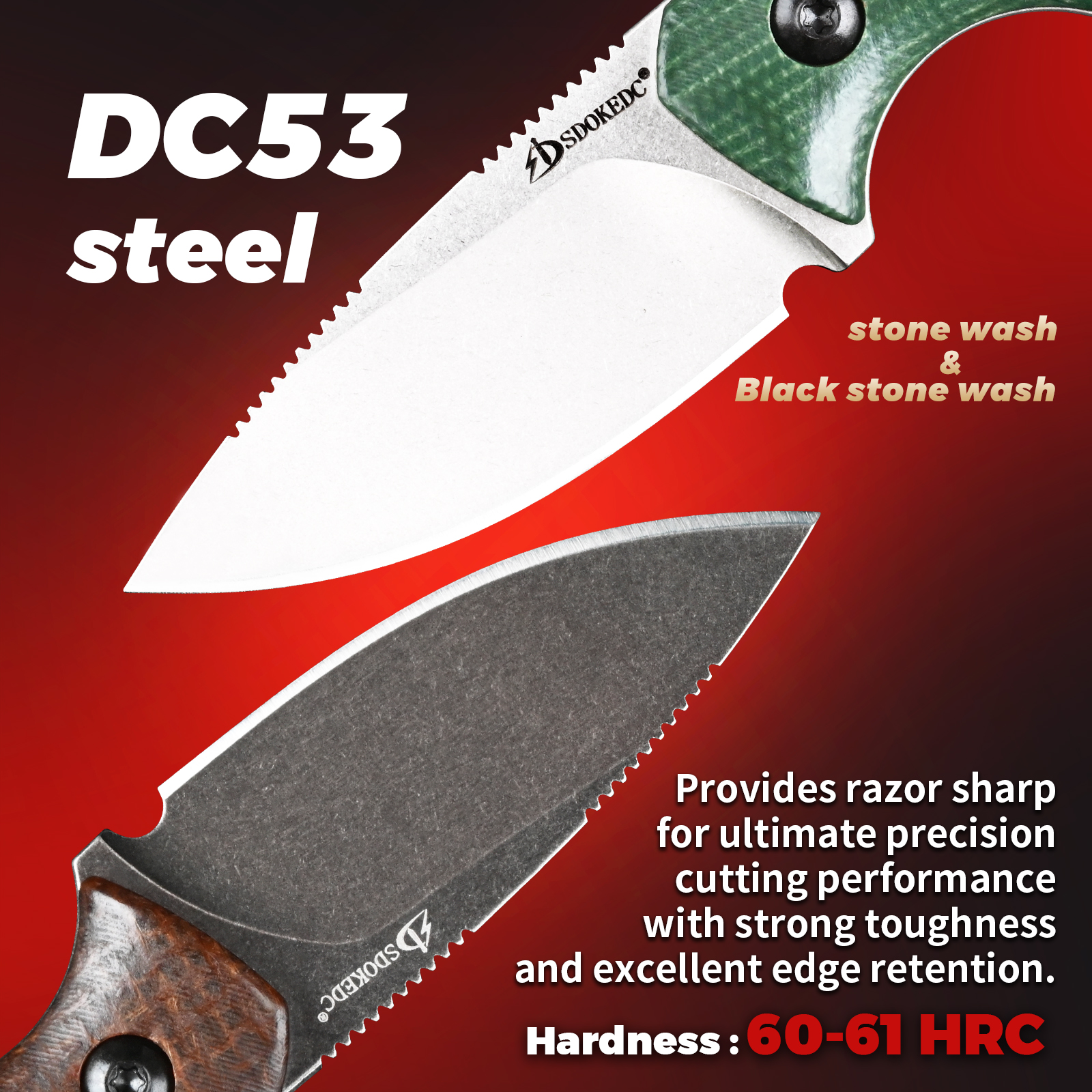 Premium SDOKEDC DC53 Steel EDC - Bushcraft Knife Fixed avis et prix