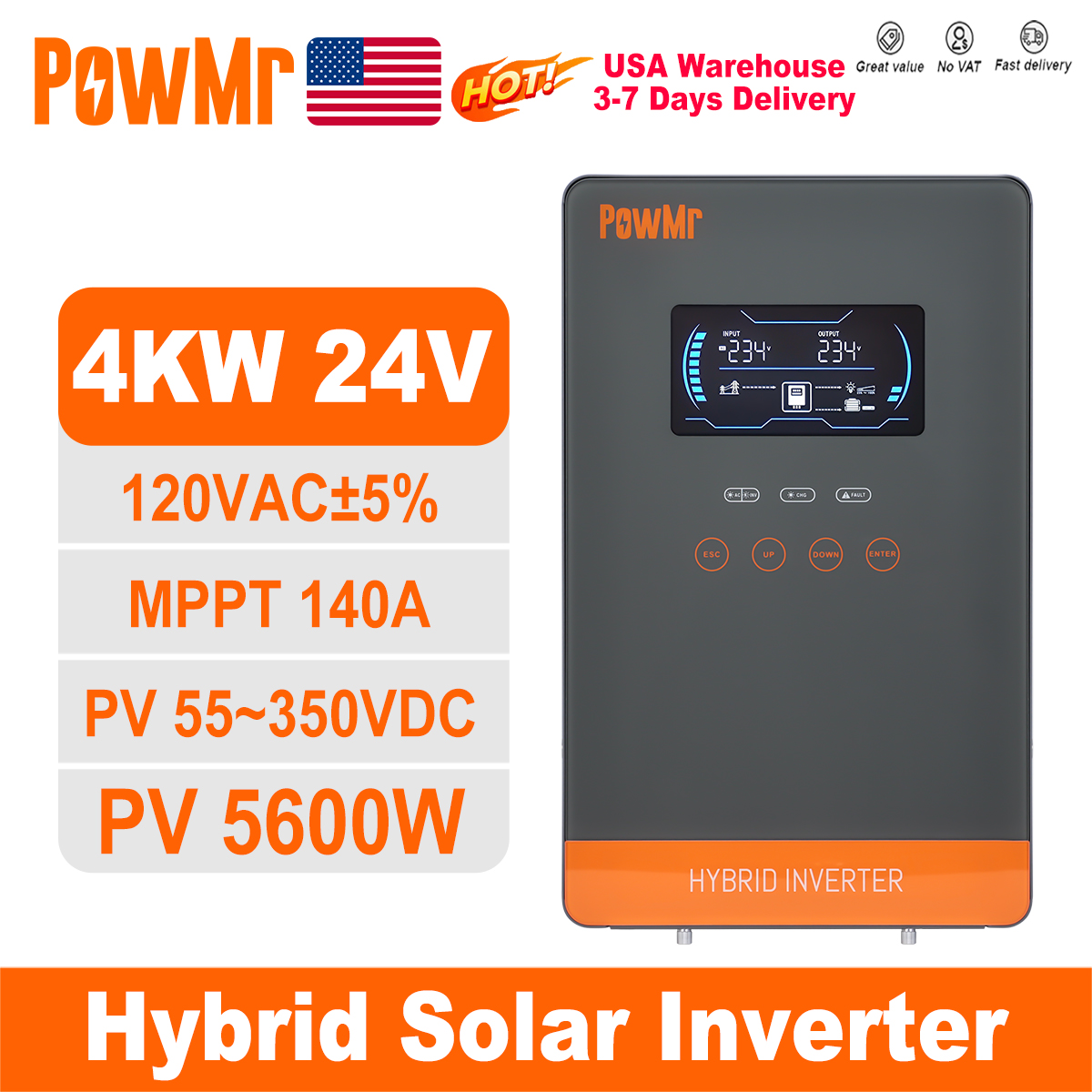 PowMr USA 4000W 24V Hybrid Sol - Solar Emergency Charger avis et prix
