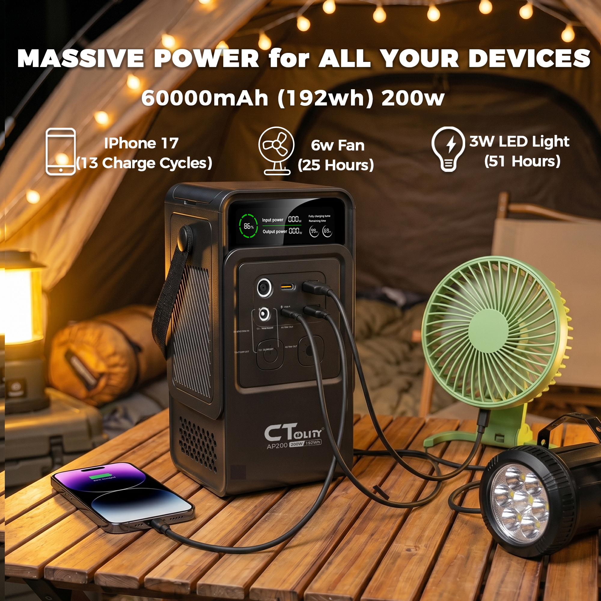 CTOLITY AP200 AP1000 Black sty - Solar Emergency Charger avis et prix