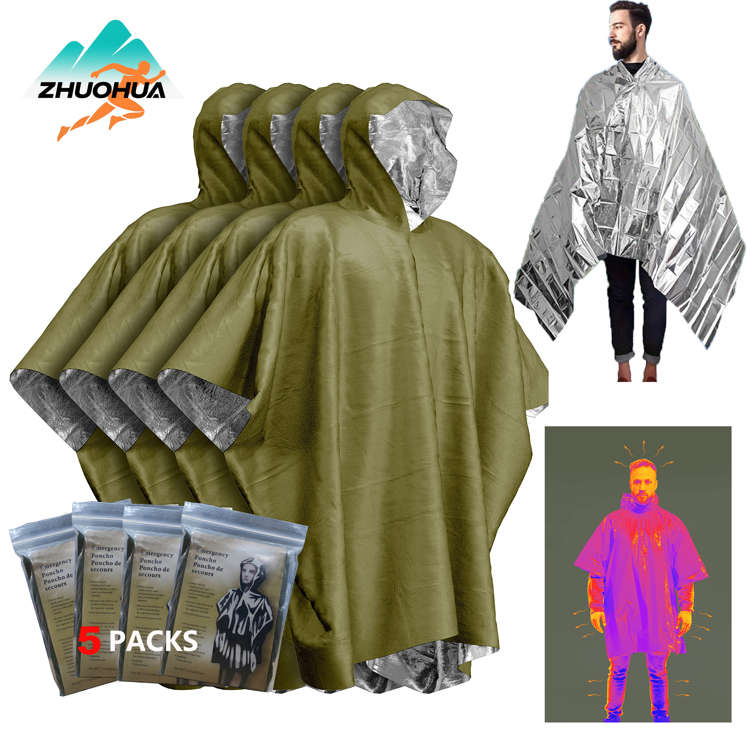ZHUOHUA 5 Pack Emergency Survi - Emergency Poncho Rain avis et prix